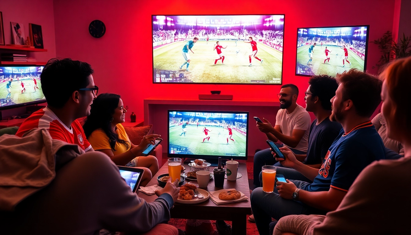 Excited fans watching live football on joemadfan.com streaming platform