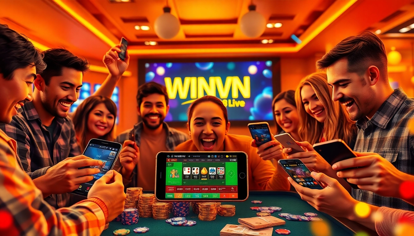 Engaging scene of online gambling with players enjoying games at winvn88.live.