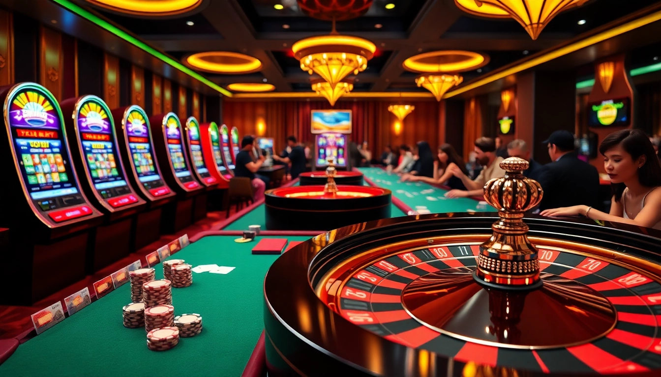 Experience the thrill of gaming at https://uk88.za.com/ with engaging casino visuals featuring poker games and slot machines.
