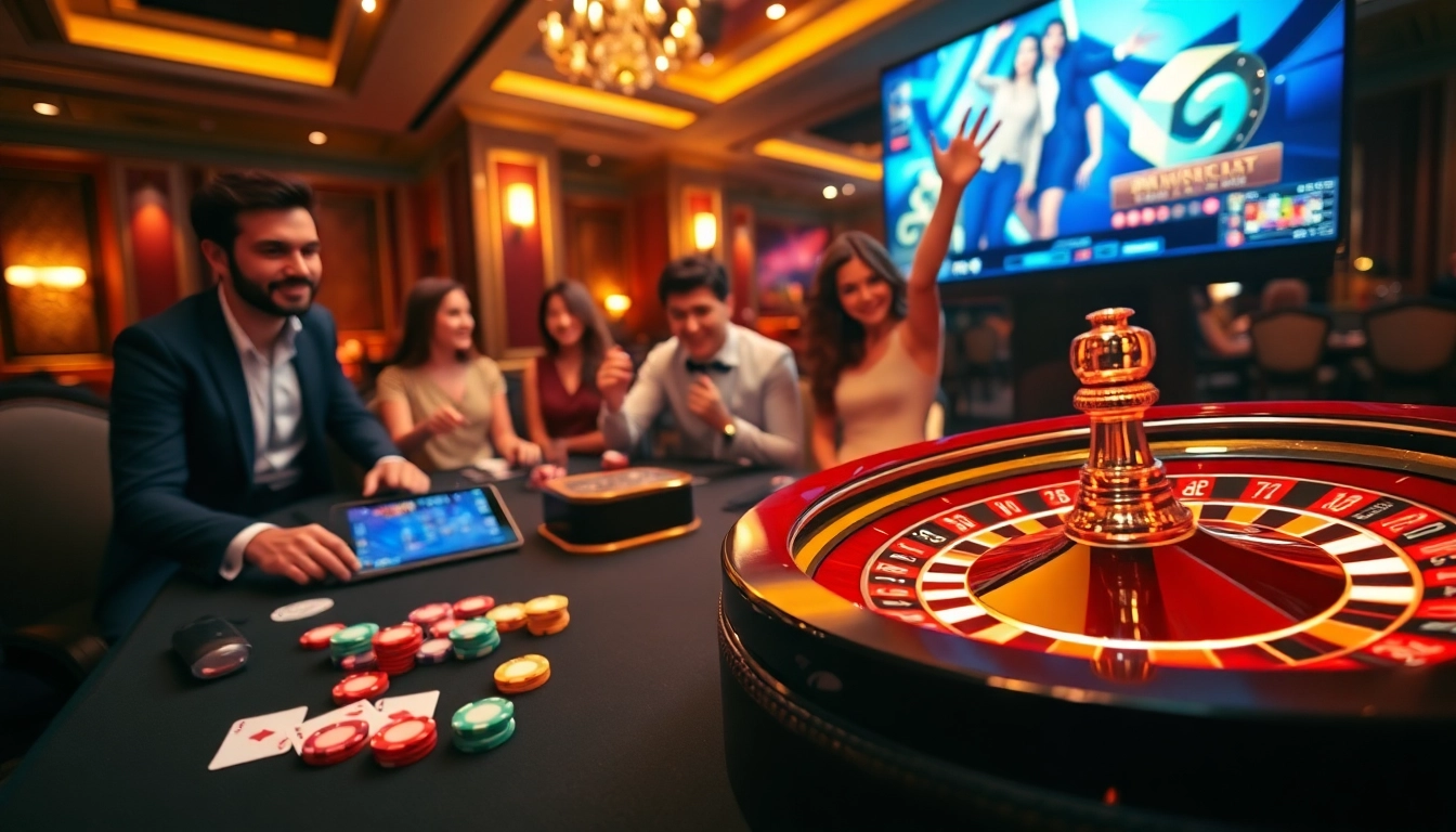 Experience the thrill of tg88 bet at a luxurious casino with vibrant tables and winning moments.